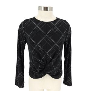 Alfani Blouse Black Monic Plaid Long Sleeve Twist Shirt Top Petite PM